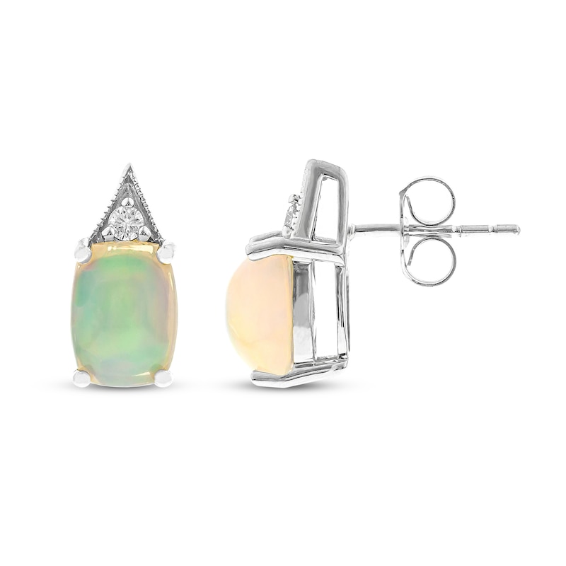 Opal Earrings 1/20 ct tw Diamonds 10K White Gold
