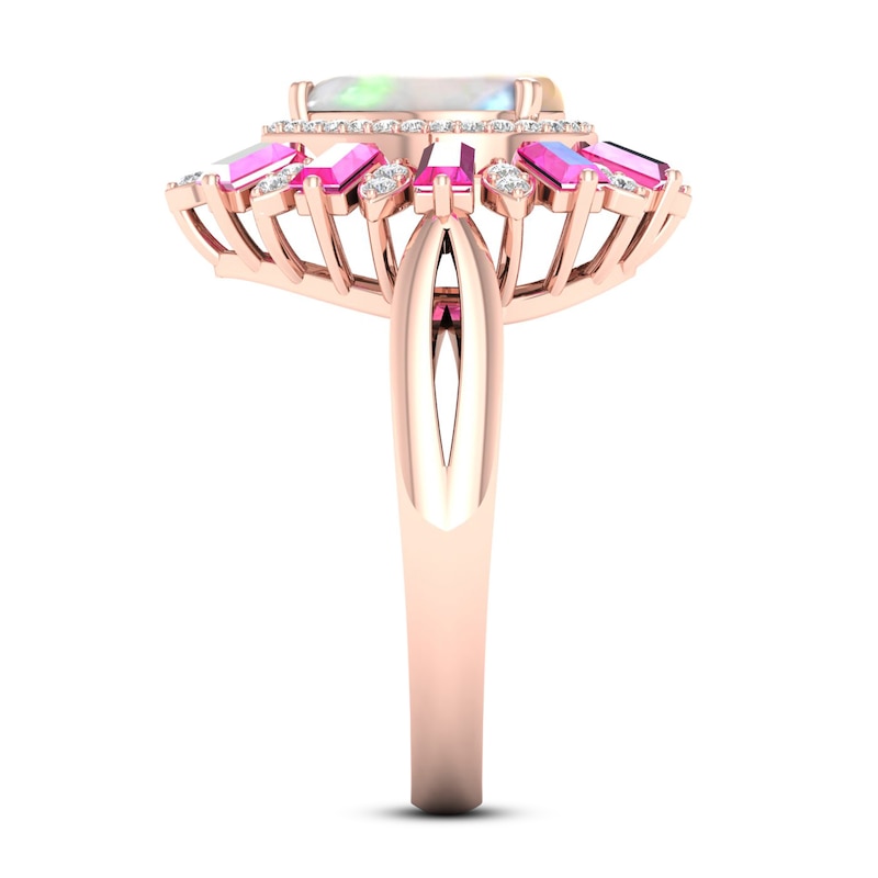 Opal Ring Diamond/Pink Sapphire 1/5 ct tw 10K Rose Gold