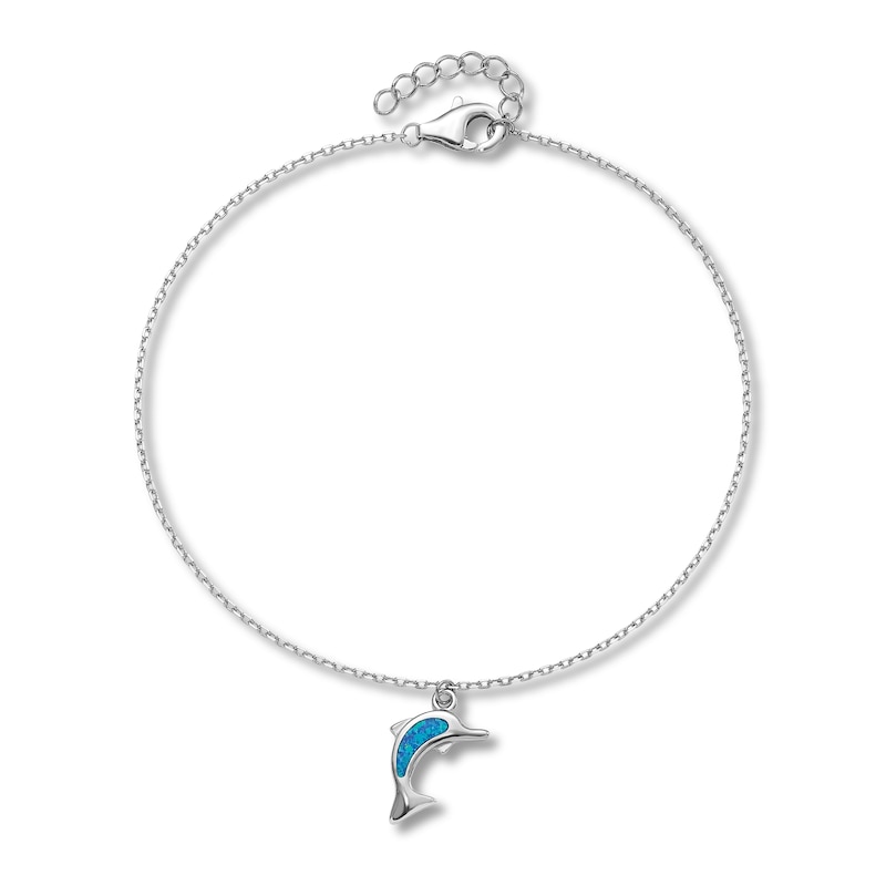 Lab-Created Opal Anklet Sterling Silver 9"