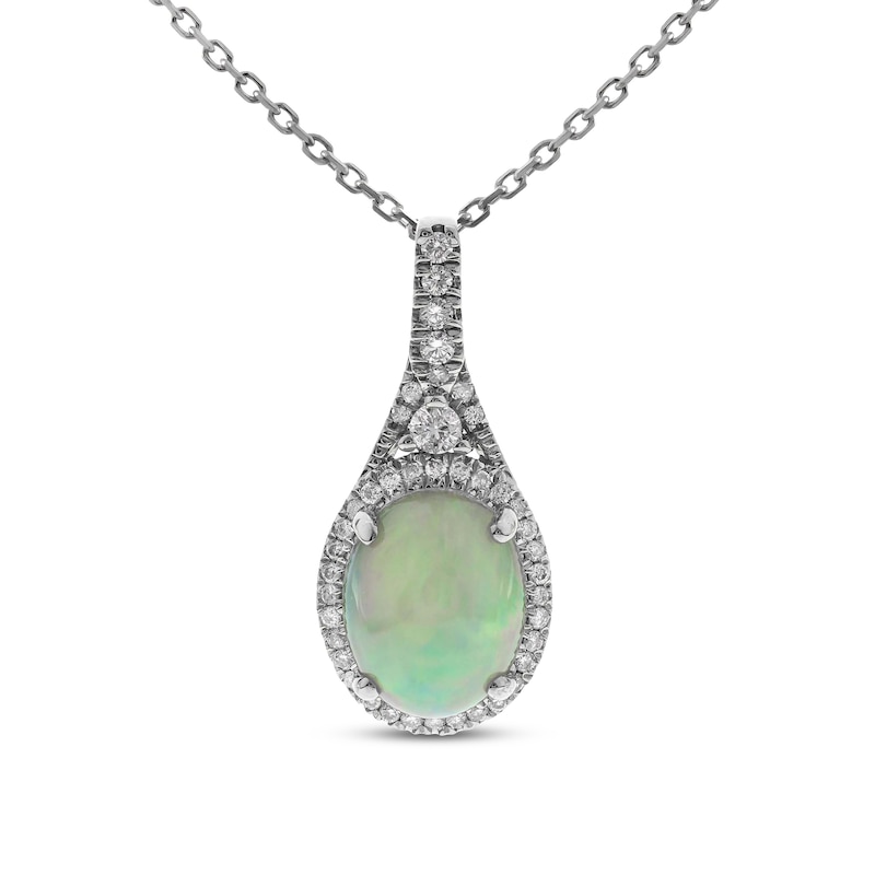 Natural Opal Necklace 1/5 ct tw Diamonds 10K White Gold
