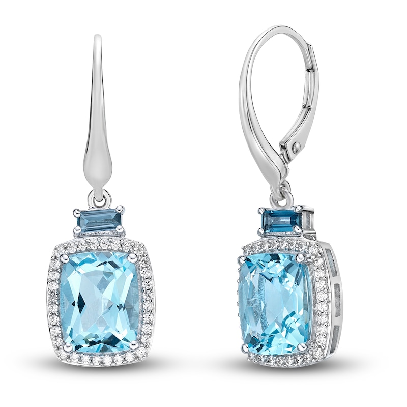 Natural London/Sky Blue Topaz Dangle Earrings 1/4 ct tw Diamonds 10K White Gold