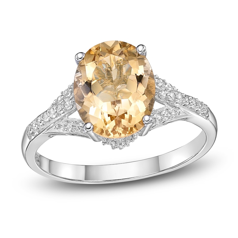 Natural Citrine Oval Ring 1/6 ct tw Diamonds 10K White Gold