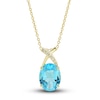 Thumbnail Image 1 of Natural Swiss Blue Topaz Ring, Earring & Necklace Set 1/5 ct tw Diamonds 10K Yellow Gold