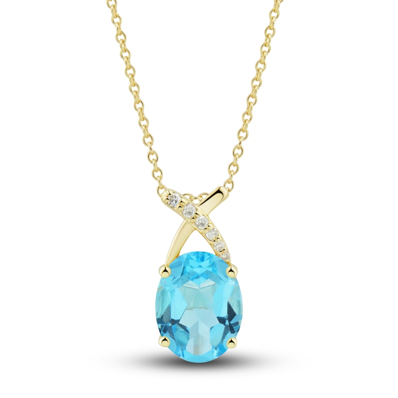 Natural Swiss Blue Topaz Ring, Earring & Necklace Set 1/5 ct tw Diamonds 10K Yellow Gold
