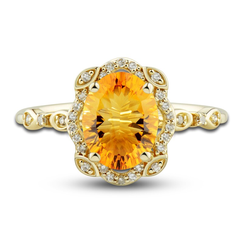 Natural Citrine Ring, Earring & Necklace Set 1/3 ct tw Diamonds 10K Yellow Gold