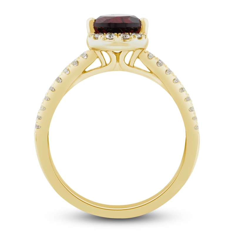 Natural Garnet Ring 1/5 ct tw Diamonds 10K Yellow Gold