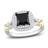 Thumbnail Image 0 of Y-Knot Black Diamond Ring 2-1/4 ct tw Princess/Round 14K Two-Tone Gold