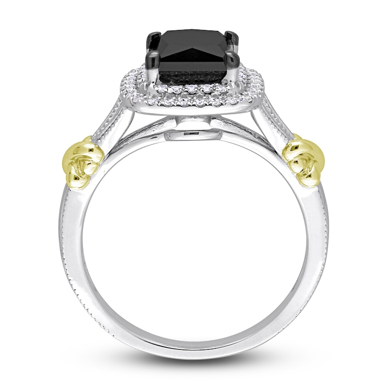 Y-Knot Black Diamond Ring 2-1/4 ct tw Princess/Round 14K Two-Tone Gold
