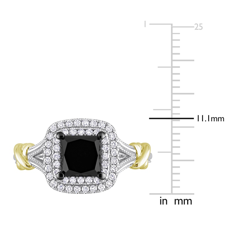Y-Knot Black Diamond Ring 2-1/4 ct tw Princess/Round 14K Two-Tone Gold