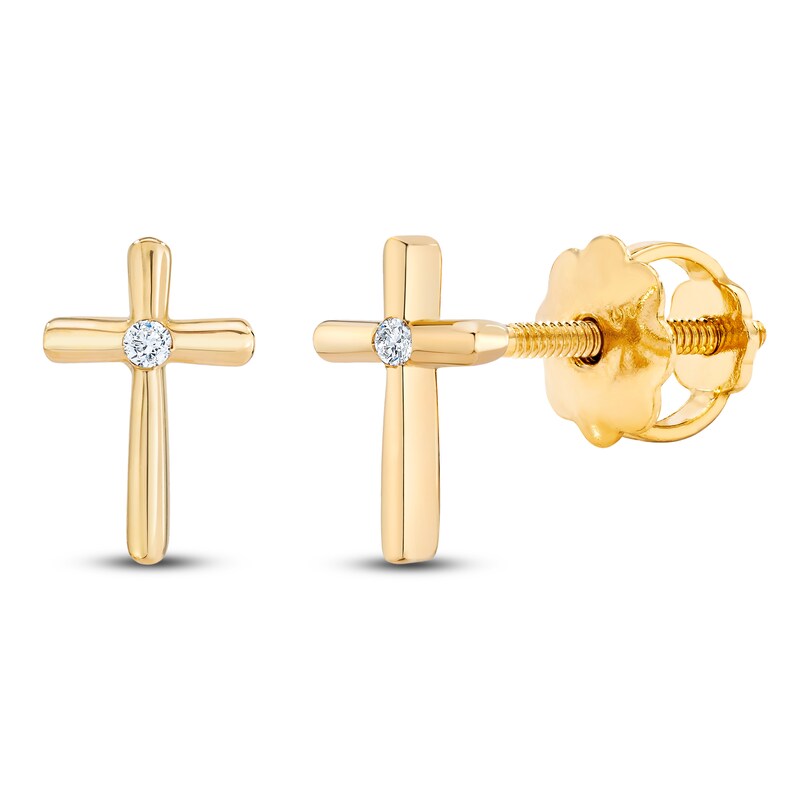 Diamond Accent Cross Earrings 14K Yellow Gold
