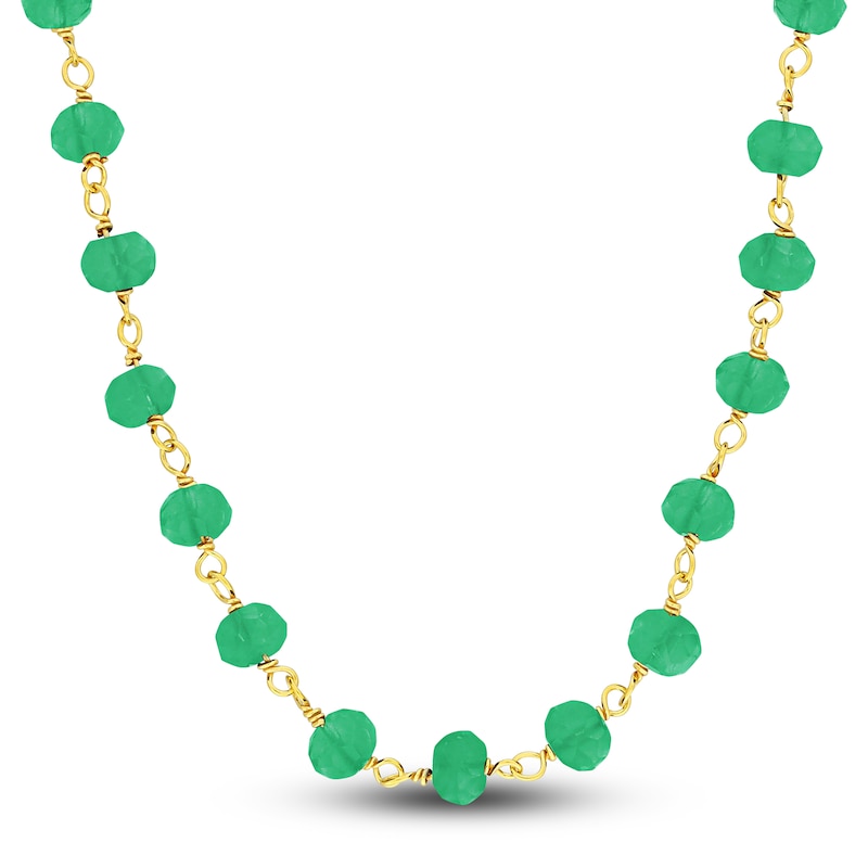 Charm'd by Lulu Frost Natural Green Onyx Bead Necklace 10K Yellow Gold 18"