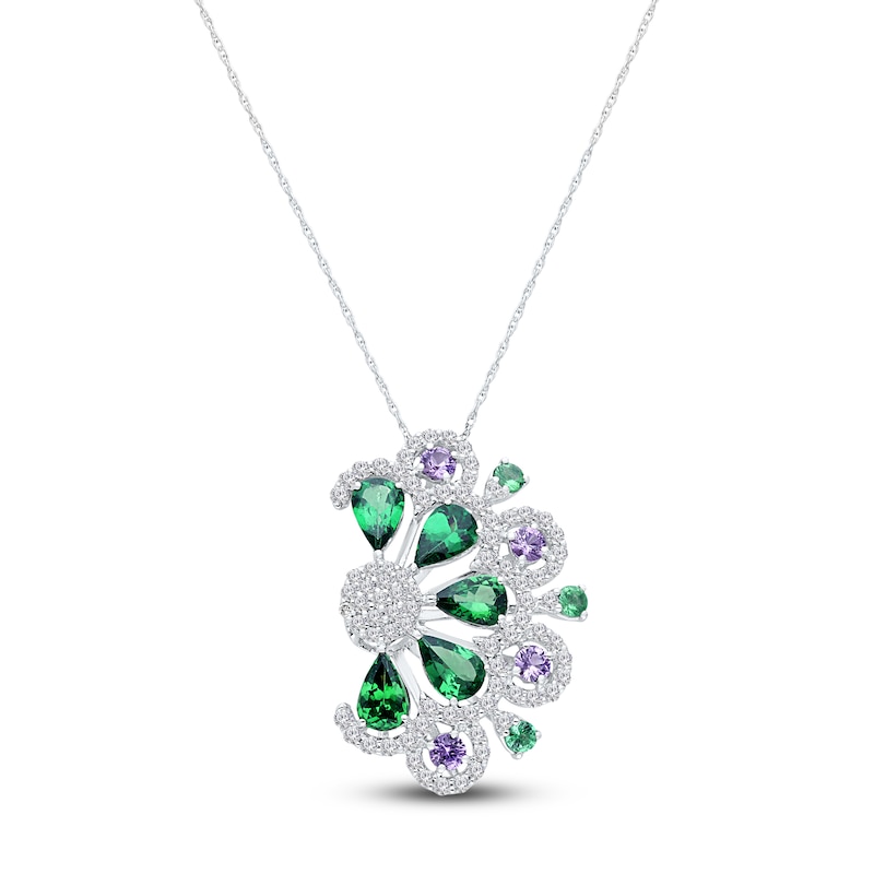 Kallati Natural Tsavorite Garnet, Natural Green & Purple Sapphire Necklace 3/4 ct tw Diamonds 14K White Gold 18"