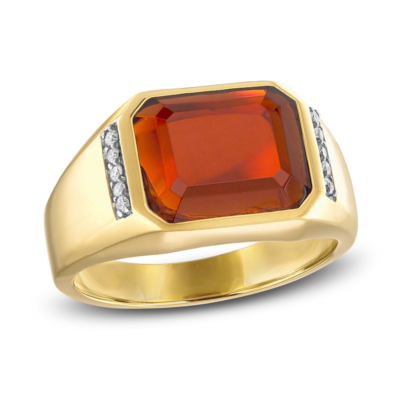 1933 by Esquire Men's Natural Garnet Ring 1/10 ct tw Diamonds 14K Yellow Gold-Plated Sterling Silver