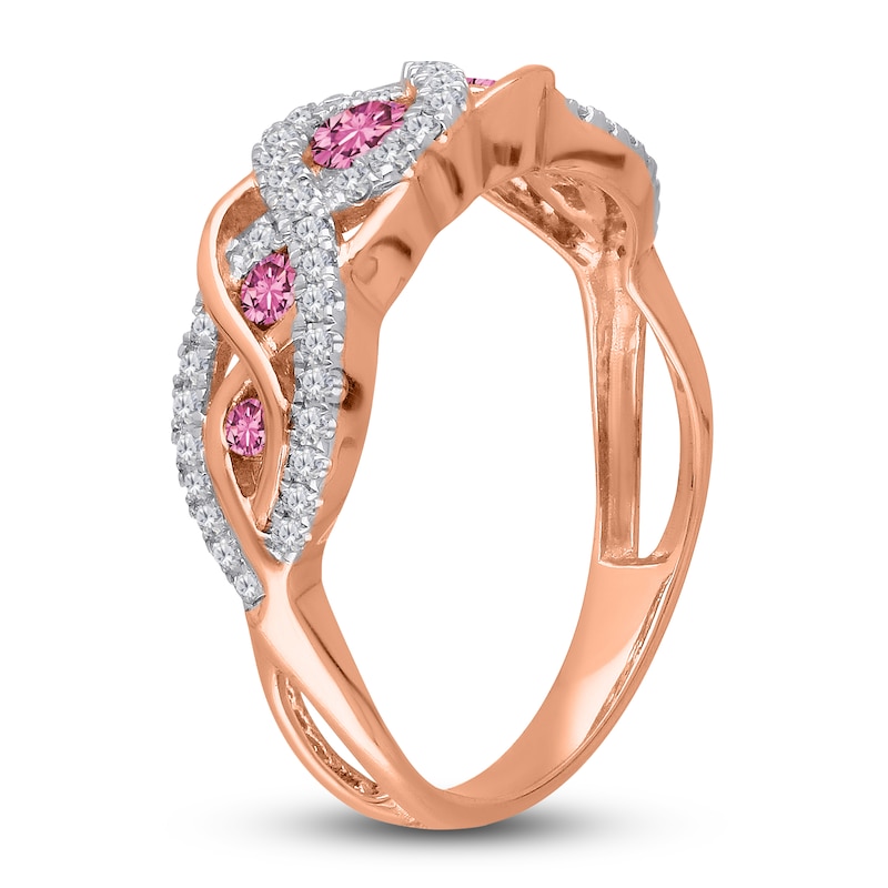 Kallati Round-Cut Natural Pink Sapphire Ring 1/4 ct tw Diamonds 14K Rose Gold