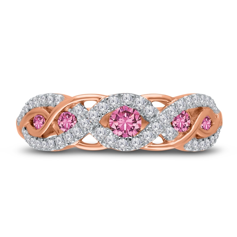 Kallati Round-Cut Natural Pink Sapphire Ring 1/4 ct tw Diamonds 14K Rose Gold