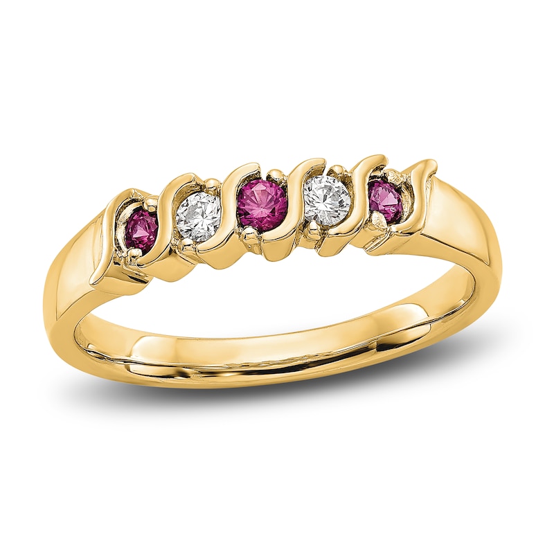 Natural Ruby Stackable Ring 1/10 ct tw Diamonds 14K Yellow Gold