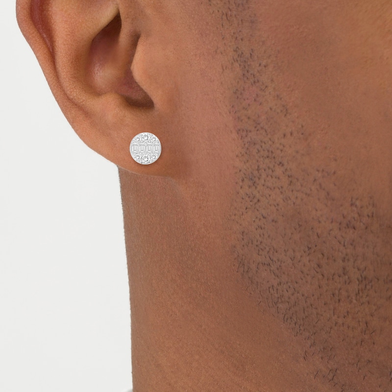 Men's Lab-Created Diamond Stud Earrings 1-1/2 ct tw Round/Emerald-cut 14K White Gold