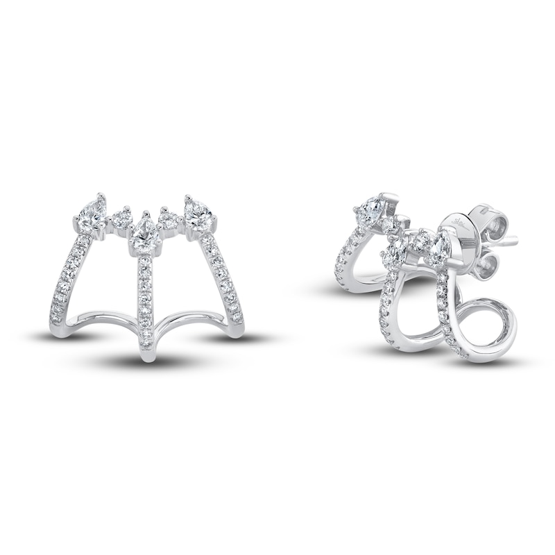 Shy Creation Diamond Cuff Earrings 1/2 ct tw Round/Pear 14K White Gold SC55020499