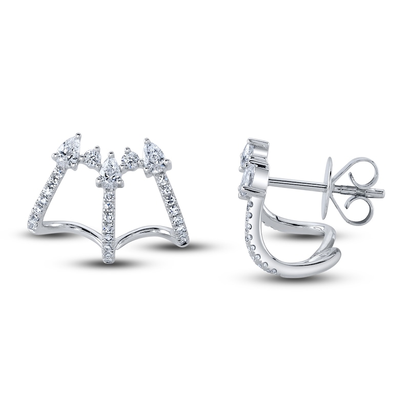 Shy Creation Diamond Cuff Earrings 1/2 ct tw Round/Pear 14K White Gold SC55020499