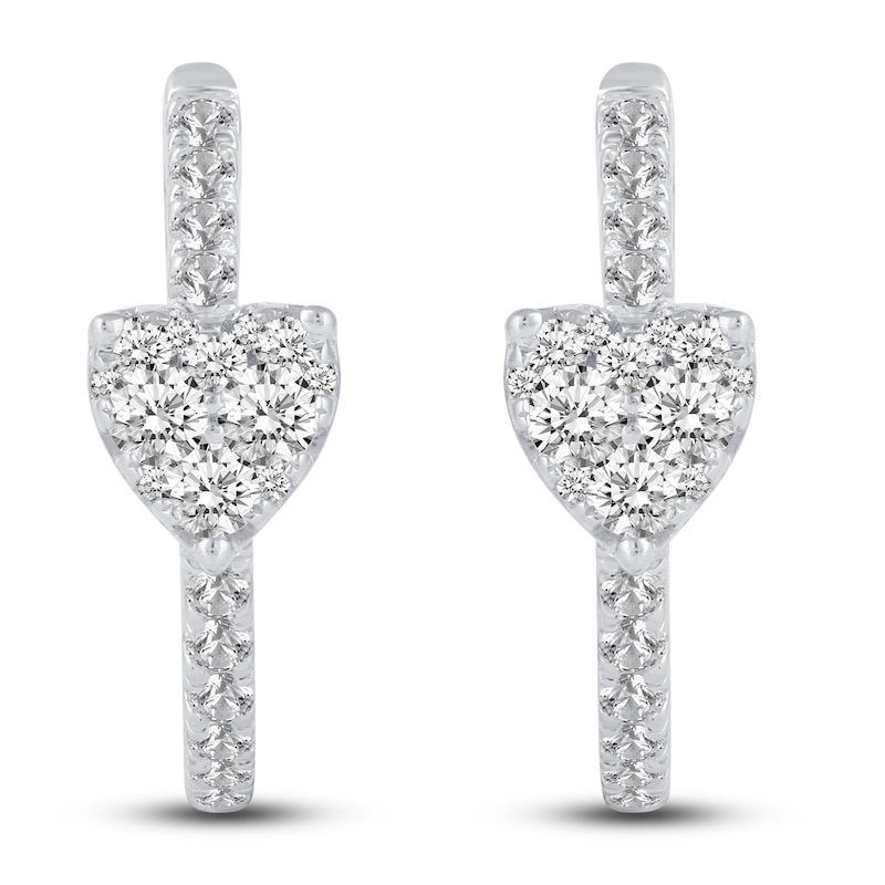 Diamond Heart Hoop Earrings 1/2 ct tw Round 14K White Gold