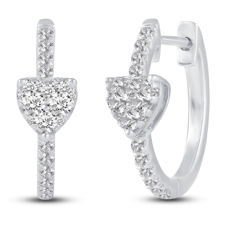 Diamond Heart Hoop Earrings 1/2 ct tw Round 14K White Gold