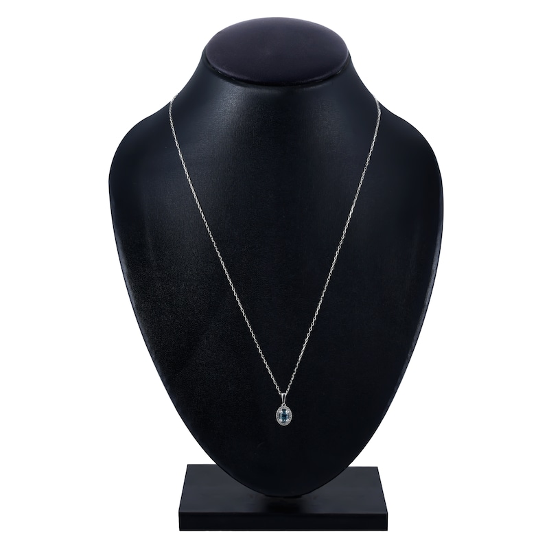 Montana Blue Oval-Cut Natural Sapphire Necklace 1/20 ct tw Round Diamonds 14K White Gold 18"