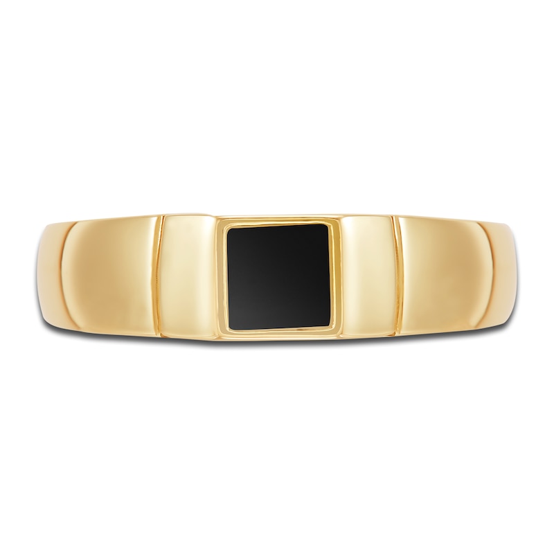 LUSSO by Italia D'Oro Men's Natural Onyx Signet Ring 14K Yellow Gold