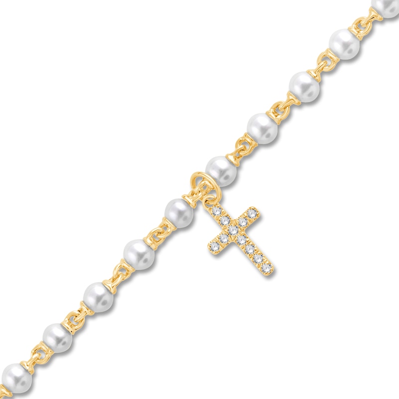 Children's Diamond & Freshwater Cultured Pearl Bracelet 1/20 ct tw Round 18K Yellow Gold 4"