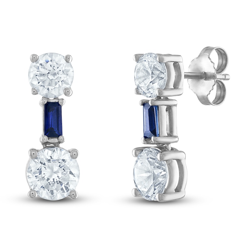 Vera Wang WISH Lab-Created Diamond & Natural Blue Sapphire Earrings 1-1/2 ct tw Round/Baguette 14K White Gold