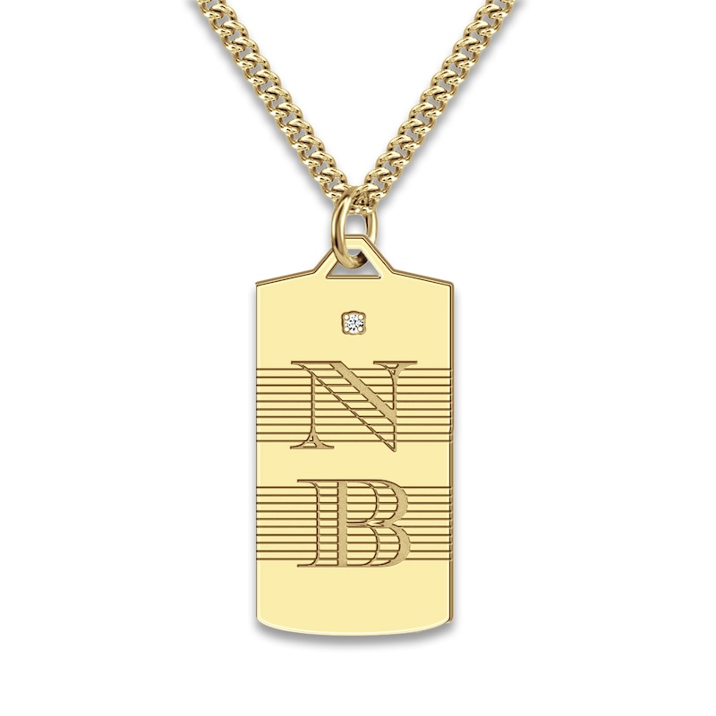 Men's Personalized Initial Pendant Necklace Diamond Accent Yellow Gold-Plated Sterling Silver 20"