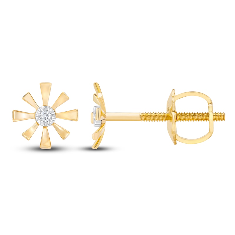 Diamond Accent Flower Stud Earrings 14K Yellow Gold