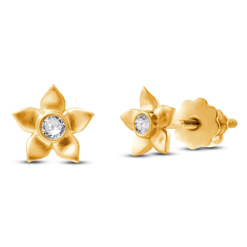 Children's Diamond Flower Stud Earrings 1/20 ct tw 14K Yellow Gold