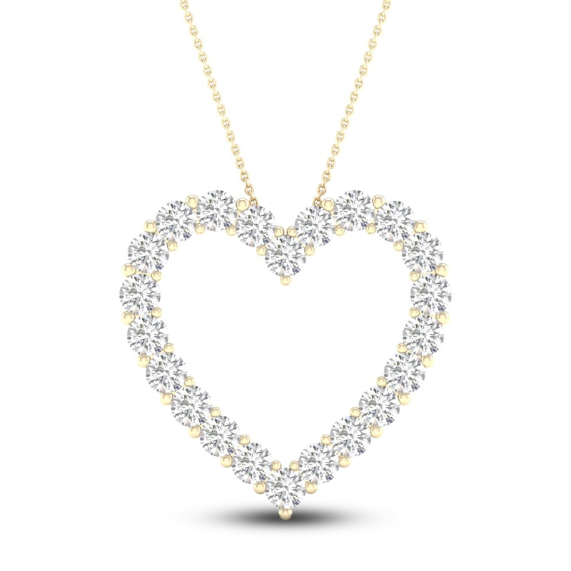 Lab-Created Diamond Heart Necklace 2 ct tw Round 14K Yellow Gold