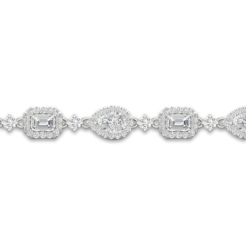 Lab-Created Diamond Tennis Bracelet 5-1/2 ct tw Emerald/Pear/Round 14K White Gold