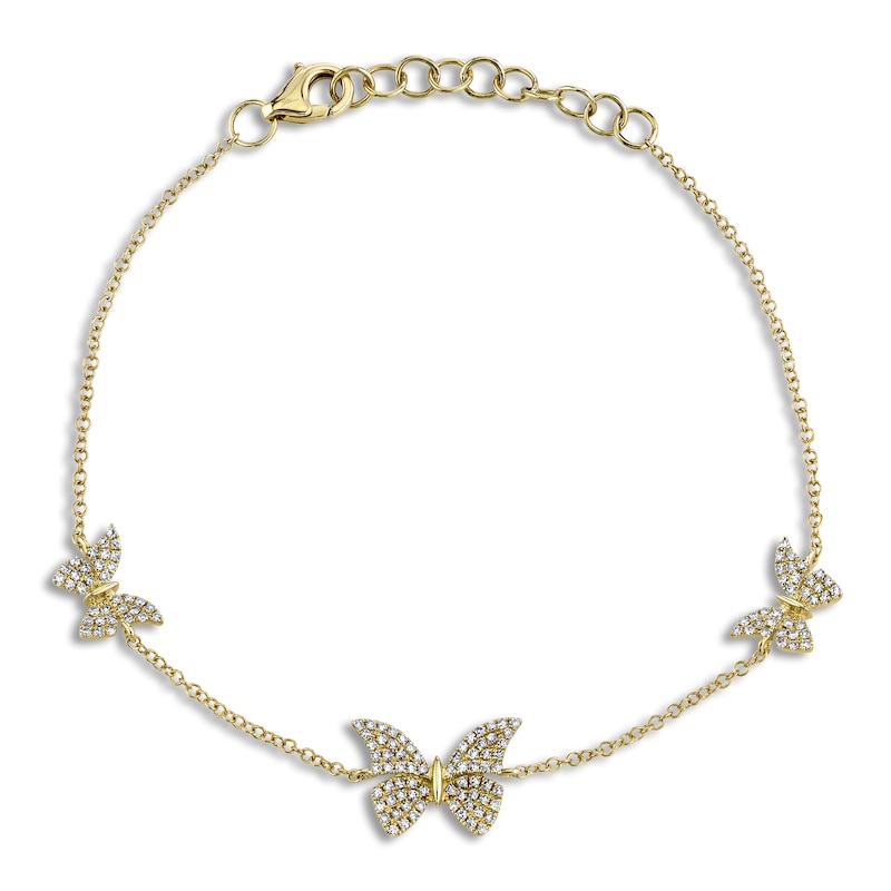 Shy Creation Diamond Butterfly Bracelet 1/4 ct tw Round 14K Yellow Gold 6" SC55020620