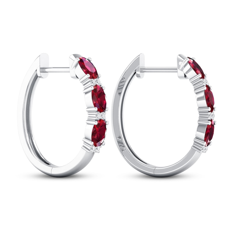 Ruby Earrings 1/20 ct tw Diamonds 14K White Gold