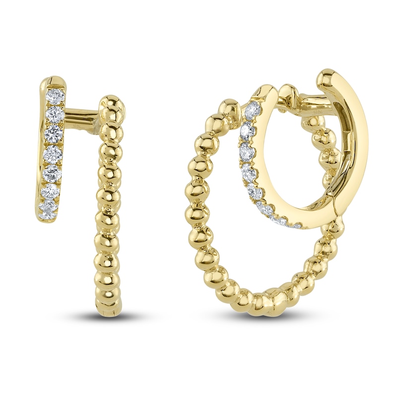 Shy Creation Diamond & Beaded Double Hoop Earrings 1/6 ct tw 14K Yellow Gold SC55025064