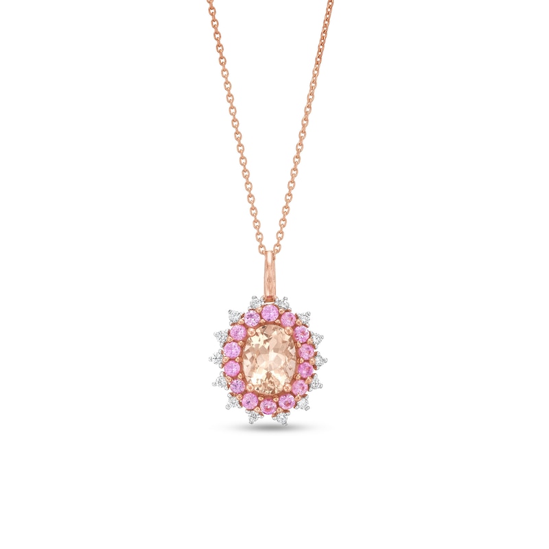 Kallati Oval-Cut Natural Morganite & Round-Cut Natural Pink Sapphire Pendant Necklace 1/6 ct tw Diamonds 14K Rose Gold 18"