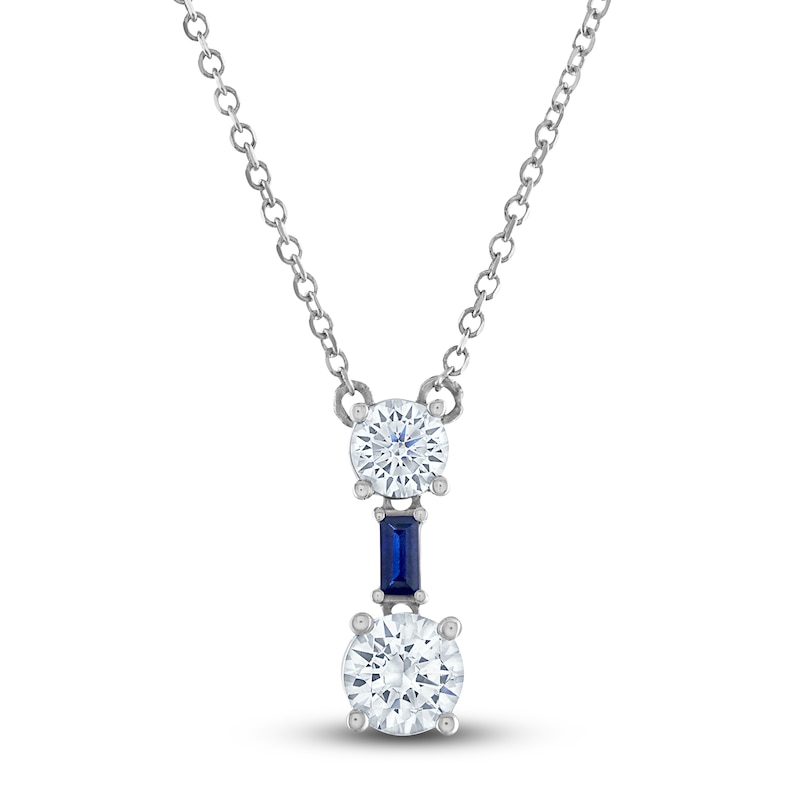 Vera Wang WISH Lab-Created Diamond & Natural Blue Sapphire Pendant Necklace 1 ct tw Round/Baguette 14K White Gold 19"