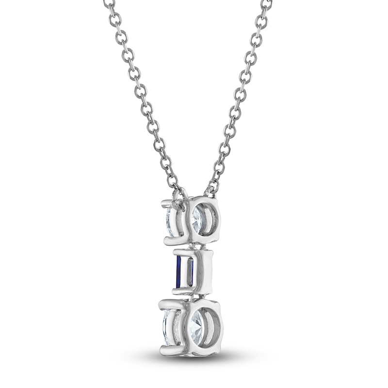 Vera Wang WISH Lab-Created Diamond & Natural Blue Sapphire Pendant Necklace 1 ct tw Round/Baguette 14K White Gold 19"