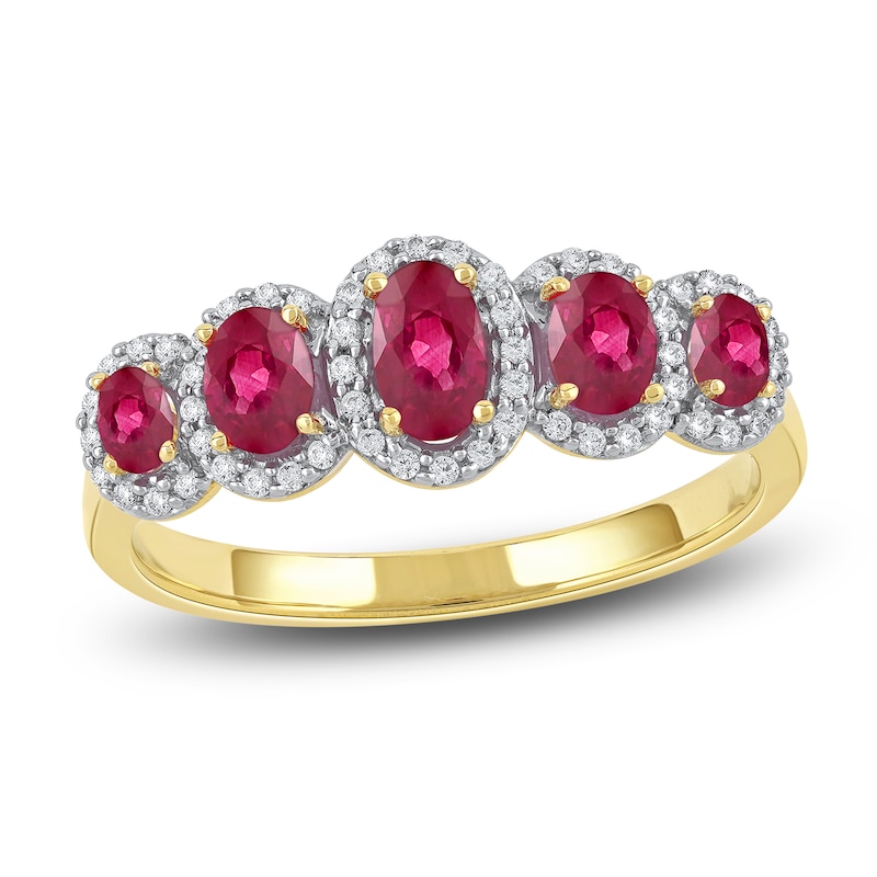 Oval-Cut Natural Ruby & Diamond Ring 1/6 ct tw 14K Yellow Gold
