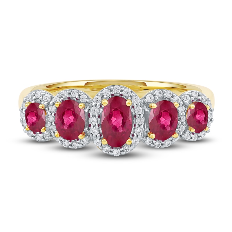 Oval-Cut Natural Ruby & Diamond Ring 1/6 ct tw 14K Yellow Gold
