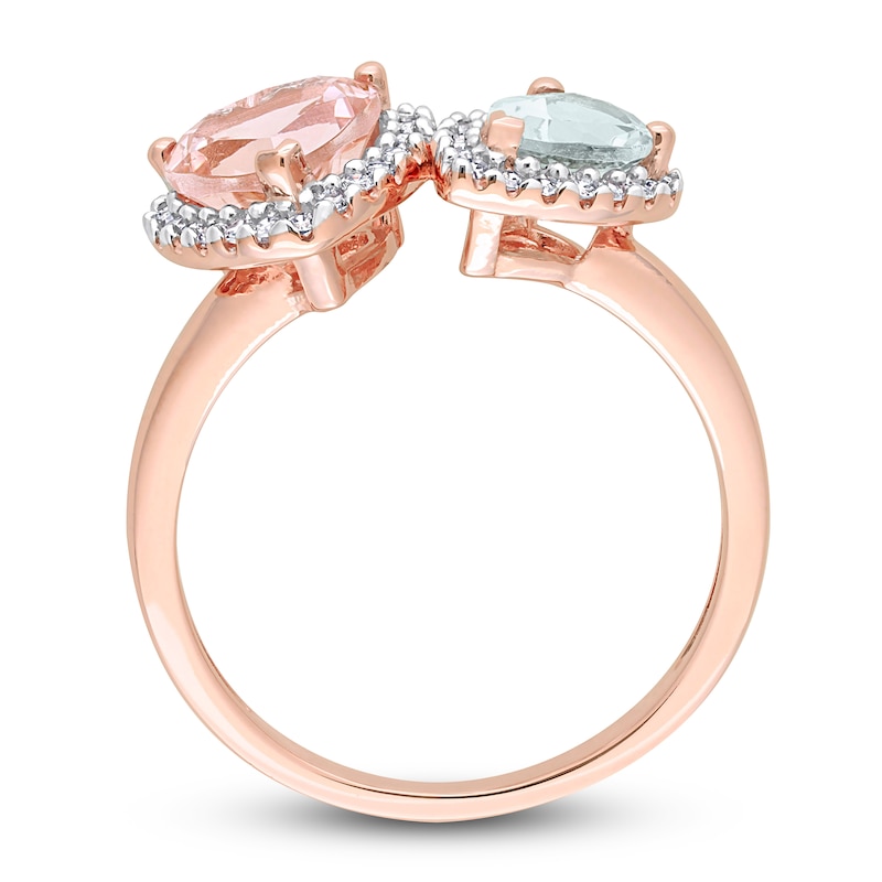 Natural Aquamarine & Natural Morganite Heart Ring 1/5 ct tw Diamonds 14K Rose Gold