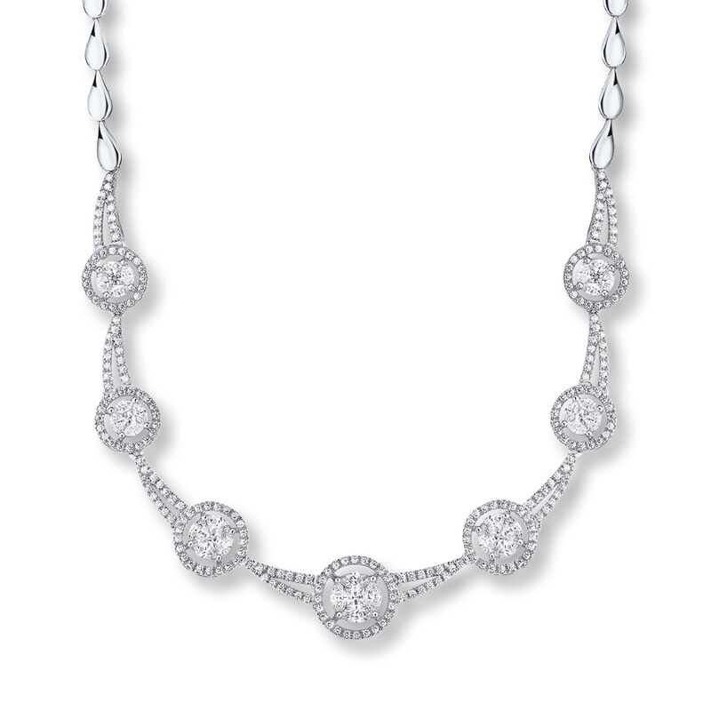 Diamond Choker Necklace 2 ct tw Marquise/Round/Princess-cut 14K White Gold