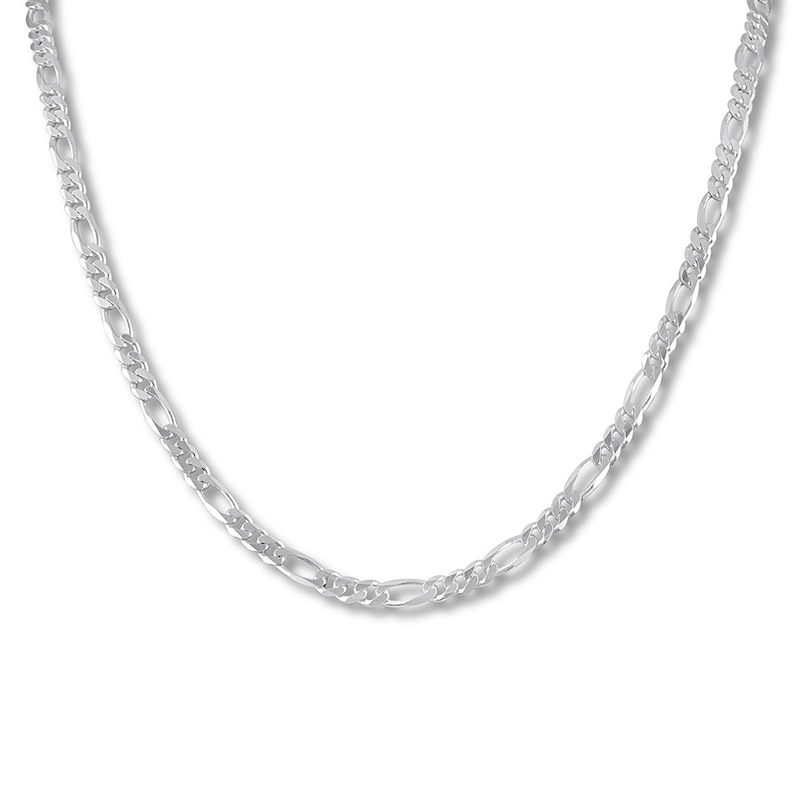 Solid Figaro Chain Necklace Sterling Silver 24" 4.2mm