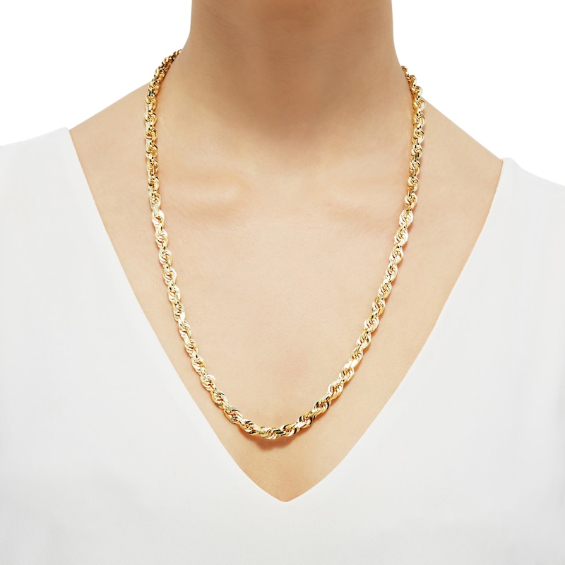 Solid Rope Chain Necklace 10K Yellow Gold 24" 6.5mm