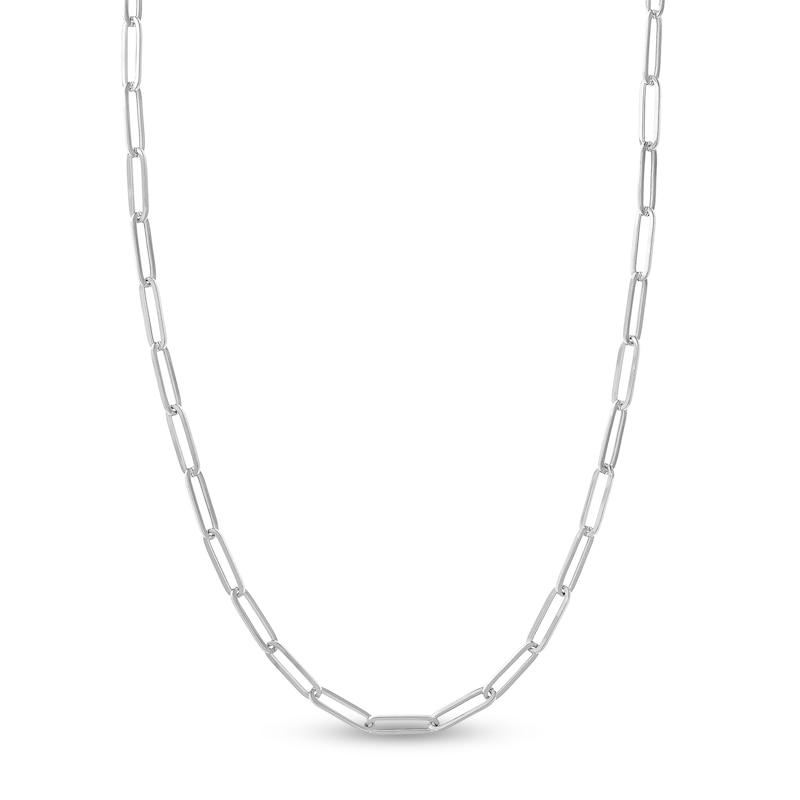 Hollow Paper Clip Chain Necklace 14K White Gold 24" 5mm