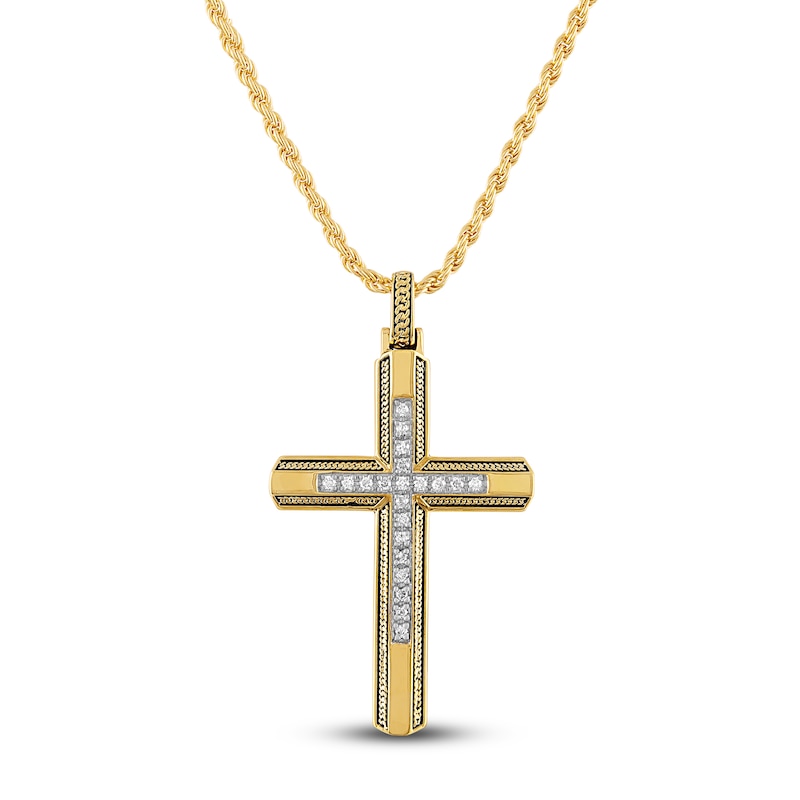 1933 by Esquire Men's Diamond Cross Necklace 1/5 ct tw Round 14K Yellow Gold-Plated Sterling Silver 22"