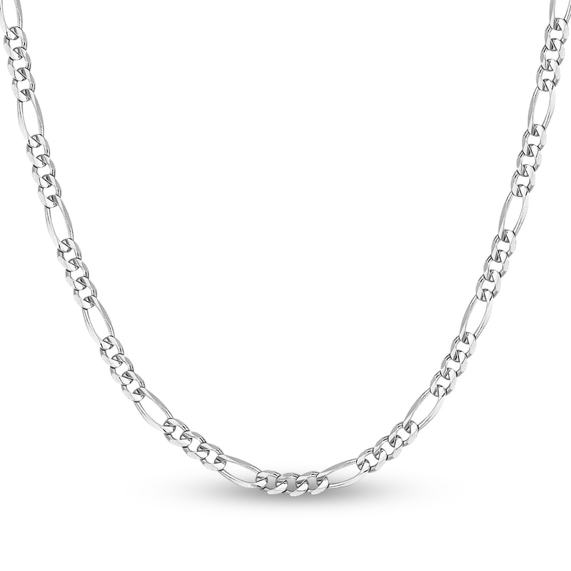 Solid Figaro Chain Necklace 14K White Gold 22" 4.75mm