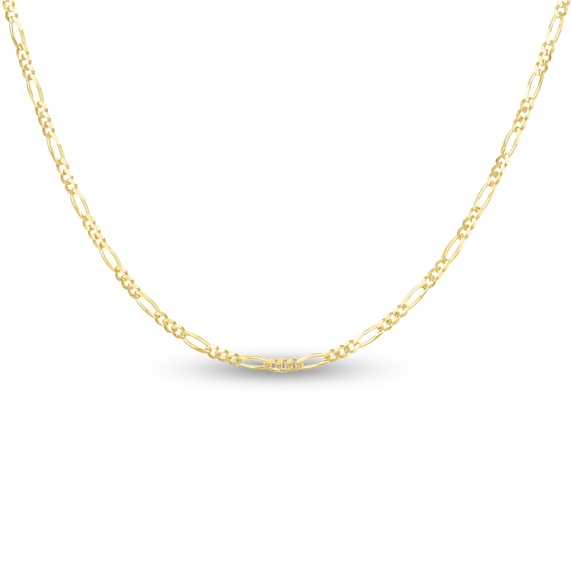 Solid Figaro Chain Necklace 14K Yellow Gold 24" 1.3mm